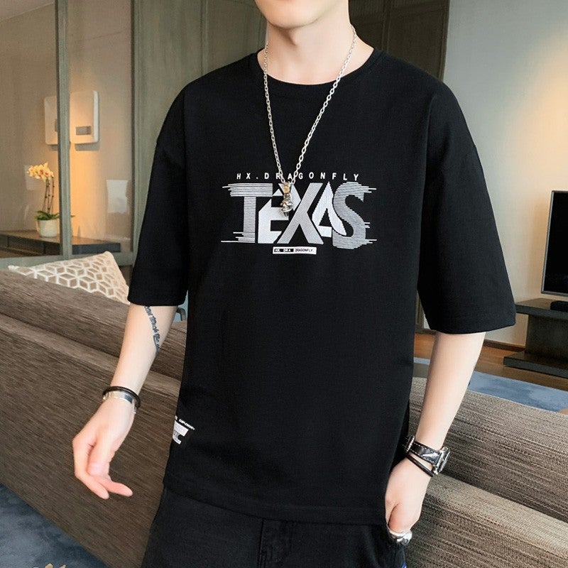 2022 New Summer Short-sleeved T-shirt Men's Letters Teenager Round Neck Casual Thin Shoulder Loose - Image 3