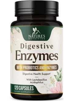 Nature's Nutrition Digestive Enzymes with Probiotics - Probiotic Multi Enzymes with Probiotics and Prebiotics for Digestive Health and Bloating Relief for Women and Men, Daily Enzymes for Gut & Digestion - 120 Capsules  - Image 1
