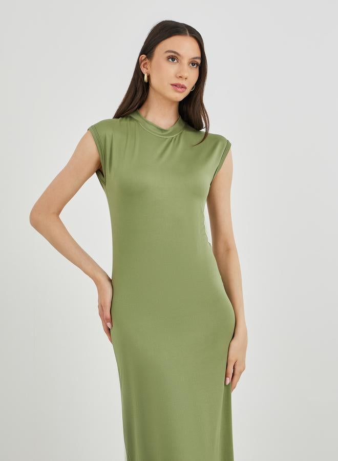 Take Two Solid Sleeveless Round Neck Midi Dress - Image 3