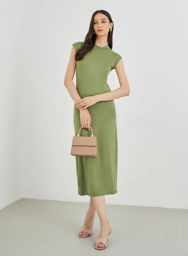 Take Two Take Two Solid Sleeveless Round Neck Midi Dress
