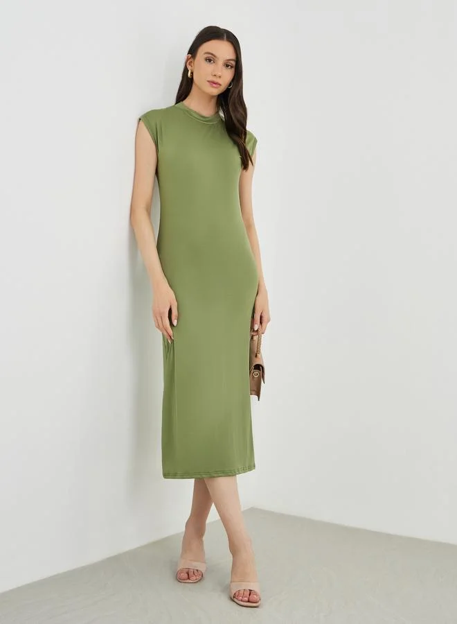 Take Two Take Two Solid Sleeveless Round Neck Midi Dress