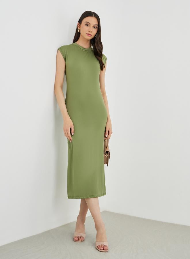 Take Two Solid Sleeveless Round Neck Midi Dress - Image 1