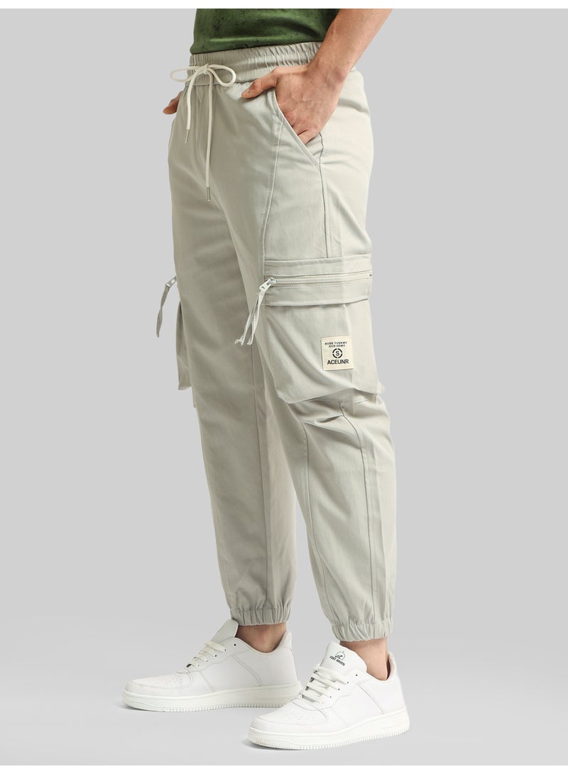 Maniac Mens Solid Black Grey Cotton Blend Baggy Trackpant - Image 1