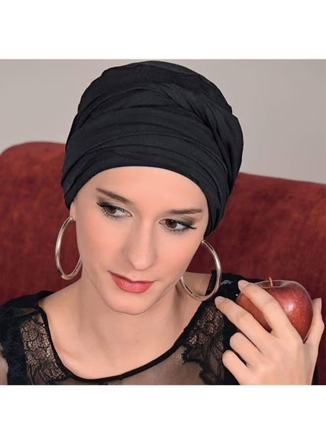 Black Hair Wrap For Women Long Stretch Jersey Head Scarf Summer Breathable Lightweight Turban Solid Color  - Image 1