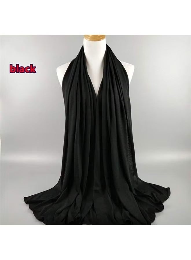 Black Hair Wrap For Women Long Stretch Jersey Head Scarf Summer Breathable Lightweight Turban Solid Color  - Image 3