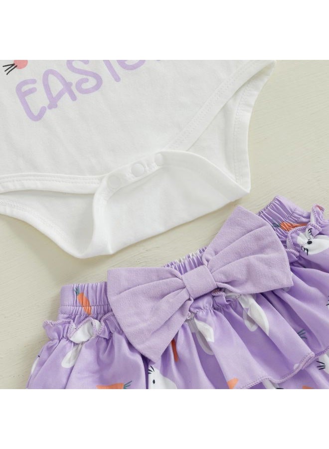 mlpeerw Baby Girl Easter Outfit My First Easter Romper Bunny Ruffle Skirt Dress Headband Set Newborn Cute Spring Clothes, My 1st Easter-ivory, 0-3 Months - Image 5