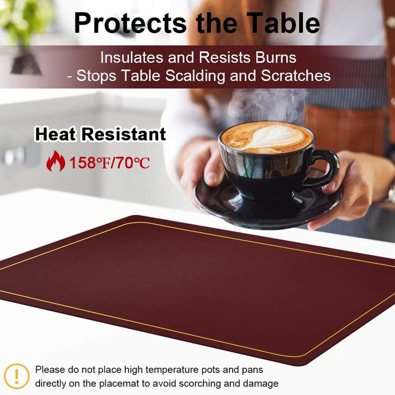 Palshiv Leather Placemats Set of 5 Waterproof Wipeable Washable Indoor Placemats for Dining Table Home Kitchen Dinner Elegant Rectangle Placemats Easy Clean Table Mats Size 45x30 cm - Image 4