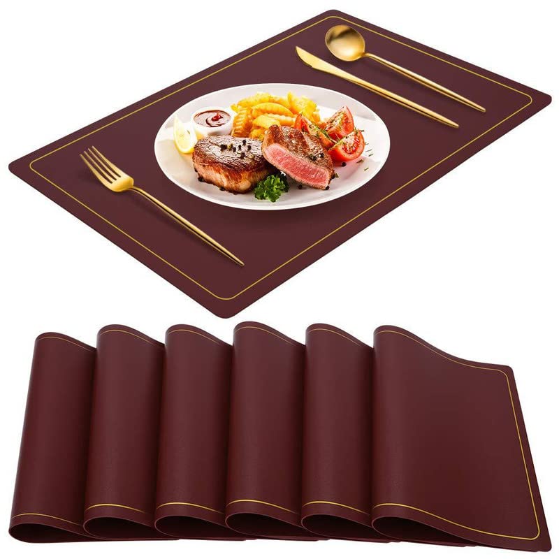 Palshiv Leather Placemats Set of 5 Waterproof Wipeable Washable Indoor Placemats for Dining Table Home Kitchen Dinner Elegant Rectangle Placemats Easy Clean Table Mats Size 45x30 cm - Image 2