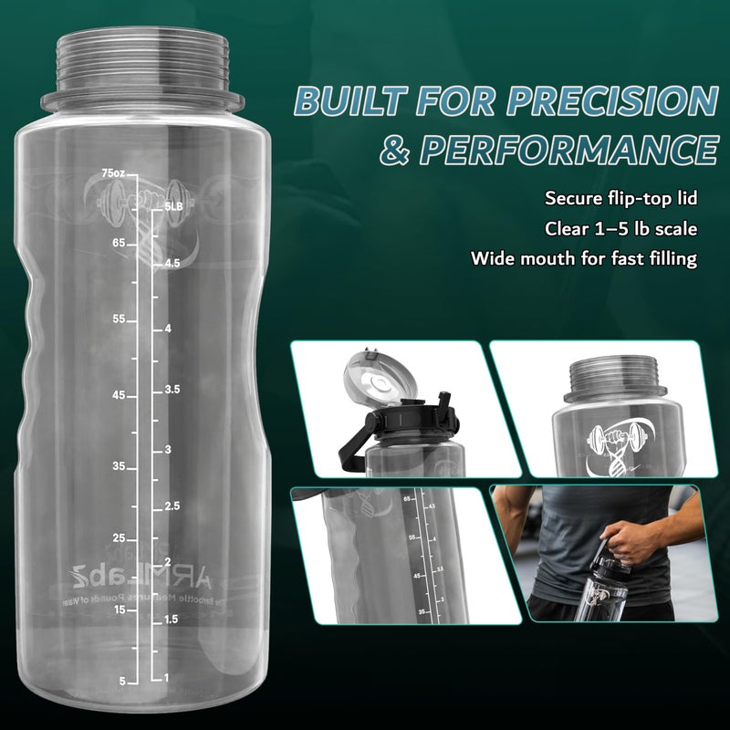 Arm Labz Barbottle, Gym Water Bottle with Measurement Scale, 1-5 lb Water Weight Capacity, Wide Mouth Flip Top Lid with Carry Loop, Forearm Roller 2.0 Compatible - Image 2