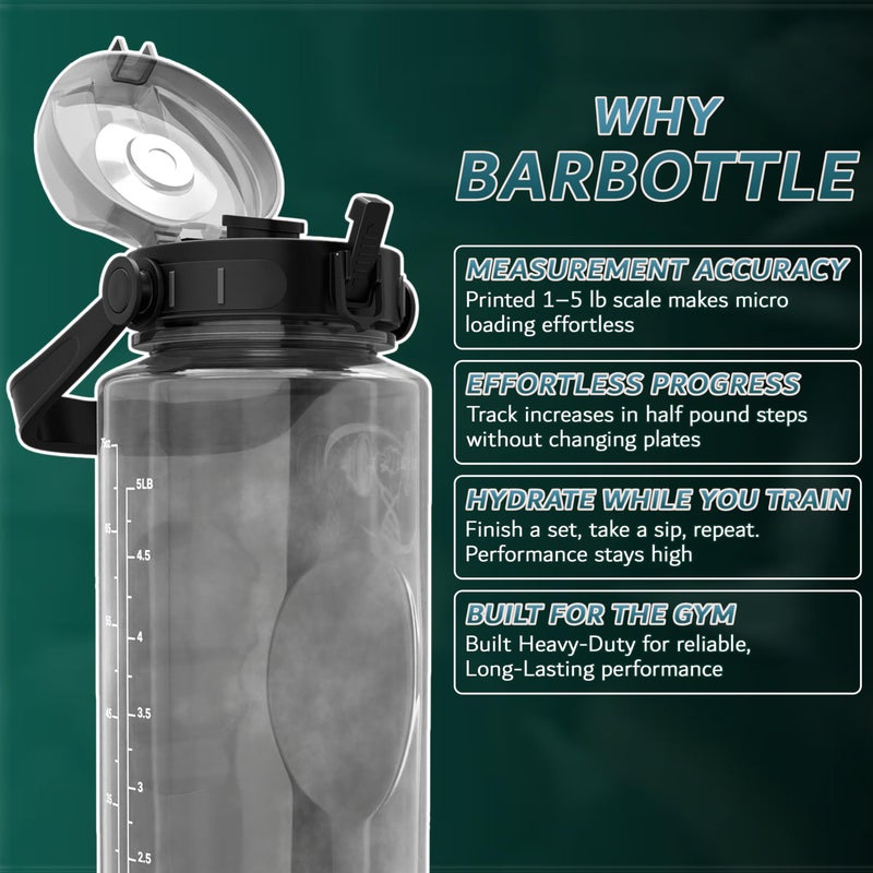 Arm Labz Barbottle, Gym Water Bottle with Measurement Scale, 1-5 lb Water Weight Capacity, Wide Mouth Flip Top Lid with Carry Loop, Forearm Roller 2.0 Compatible - Image 3