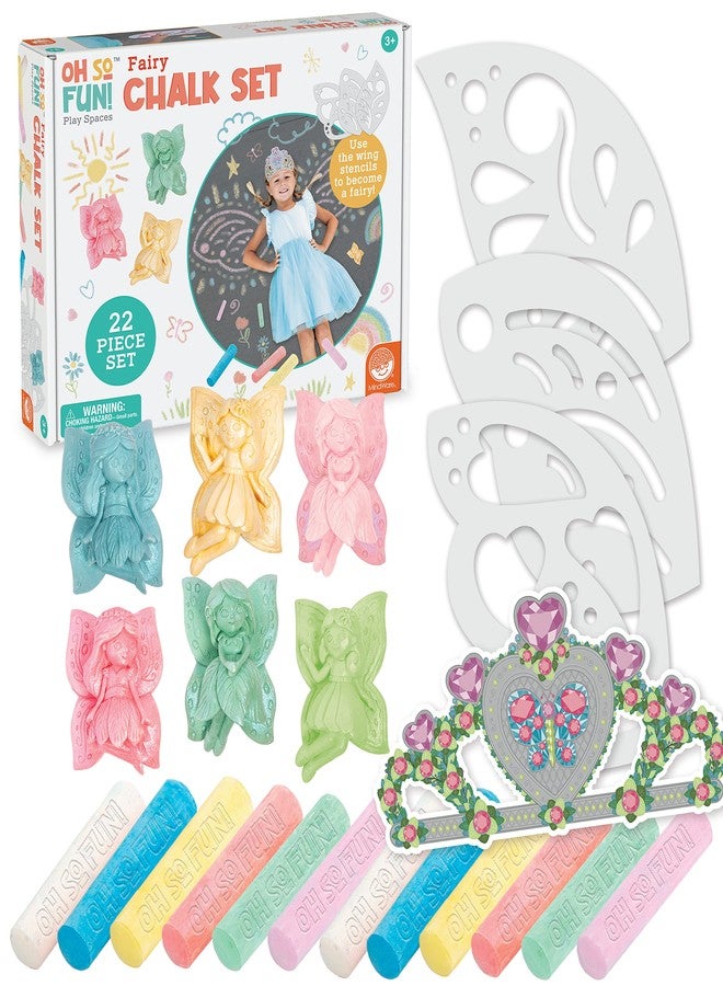 MindWare Oh So Fun! Fairy Sidewalk Chalk Set - Great Chalk For Toddlers Including Chalk Holders & Fairy Wing Stencils For Kids Ages 3+ - Image 1