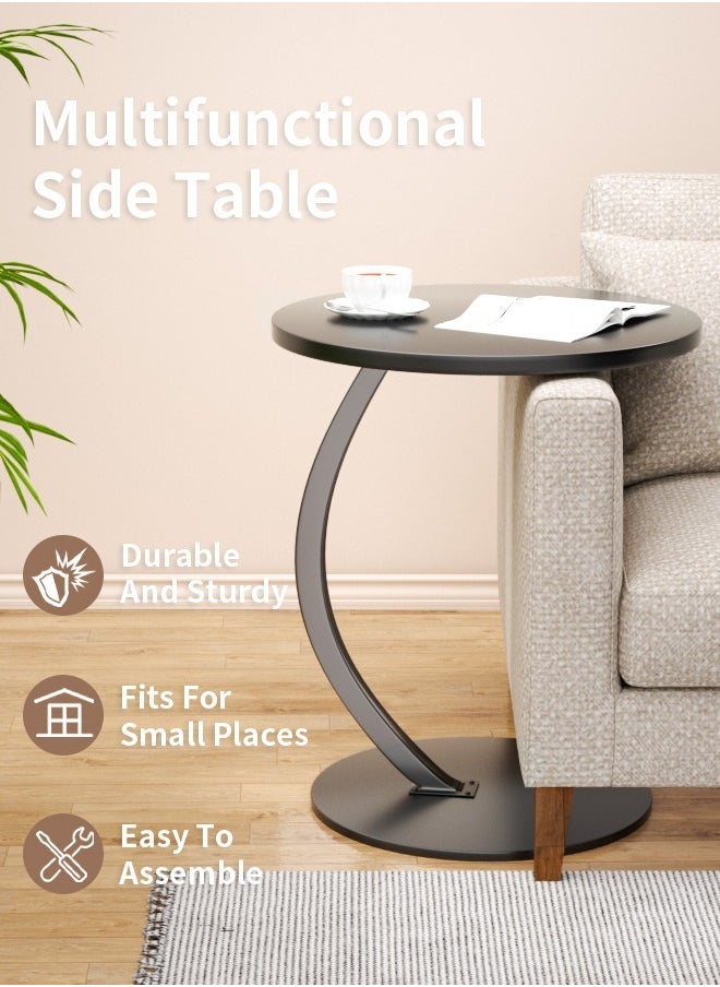 Metal Frame C Shape Coffee Table Side Table End Table for Sofa Bedside Living Room Bedroom Small Spaces