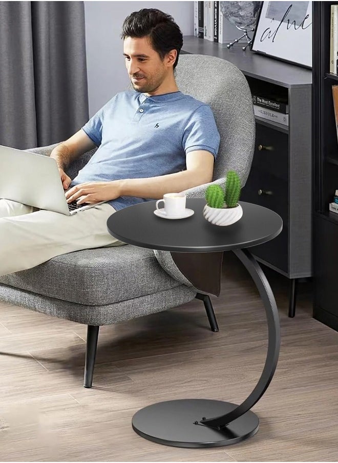 Metal Frame C Shape Coffee Table Side Table End Table for Sofa Bedside Living Room Bedroom Small Spaces