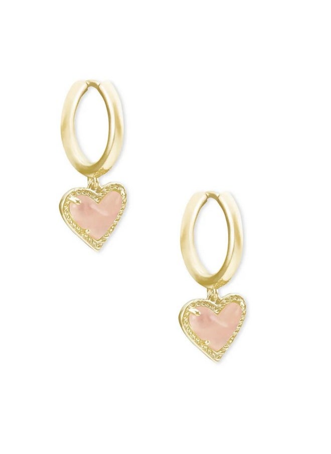 Kendra Scott Kendra Scott Ari Heart Huggie Earrings in 14k Gold-Plated Brass, Rose Quartz, Fashion Jewelry for Women  - Image 1