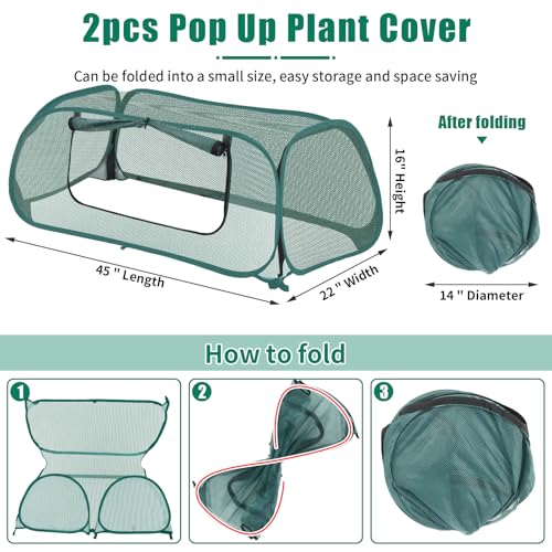 ANGAR 2Pack Garden Covers for Raised Beds Pop Up Mesh Plant Covers for Outdoors 30 Sunblock Plant Shade Tent Crop Cage for Seedlings Vegetable Against Birds Animals with 8 Stakes 45X22X16 - Image 3
