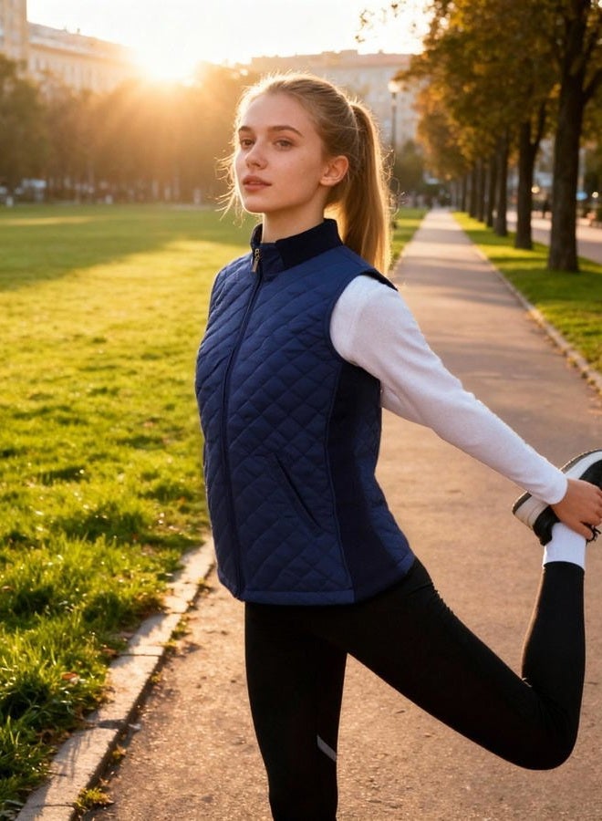 Bienzoe Women Quilted Casual Vest: Lightweight Sleeveless Jacket Navy L - Image 2