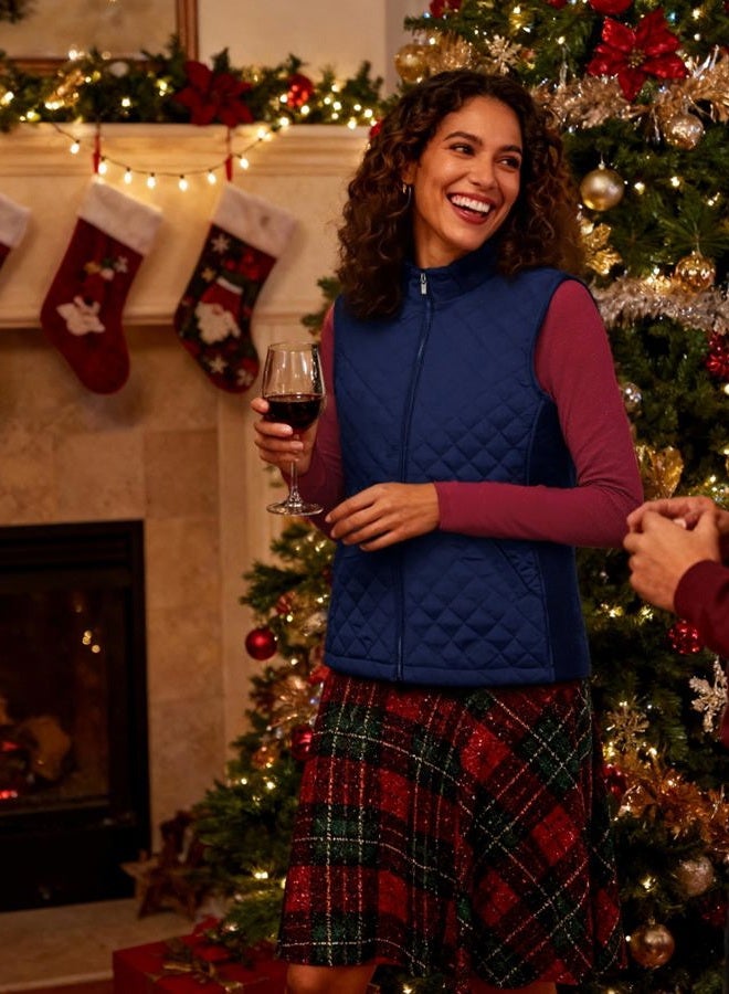 Bienzoe Women Quilted Casual Vest: Lightweight Sleeveless Jacket Navy L - Image 5