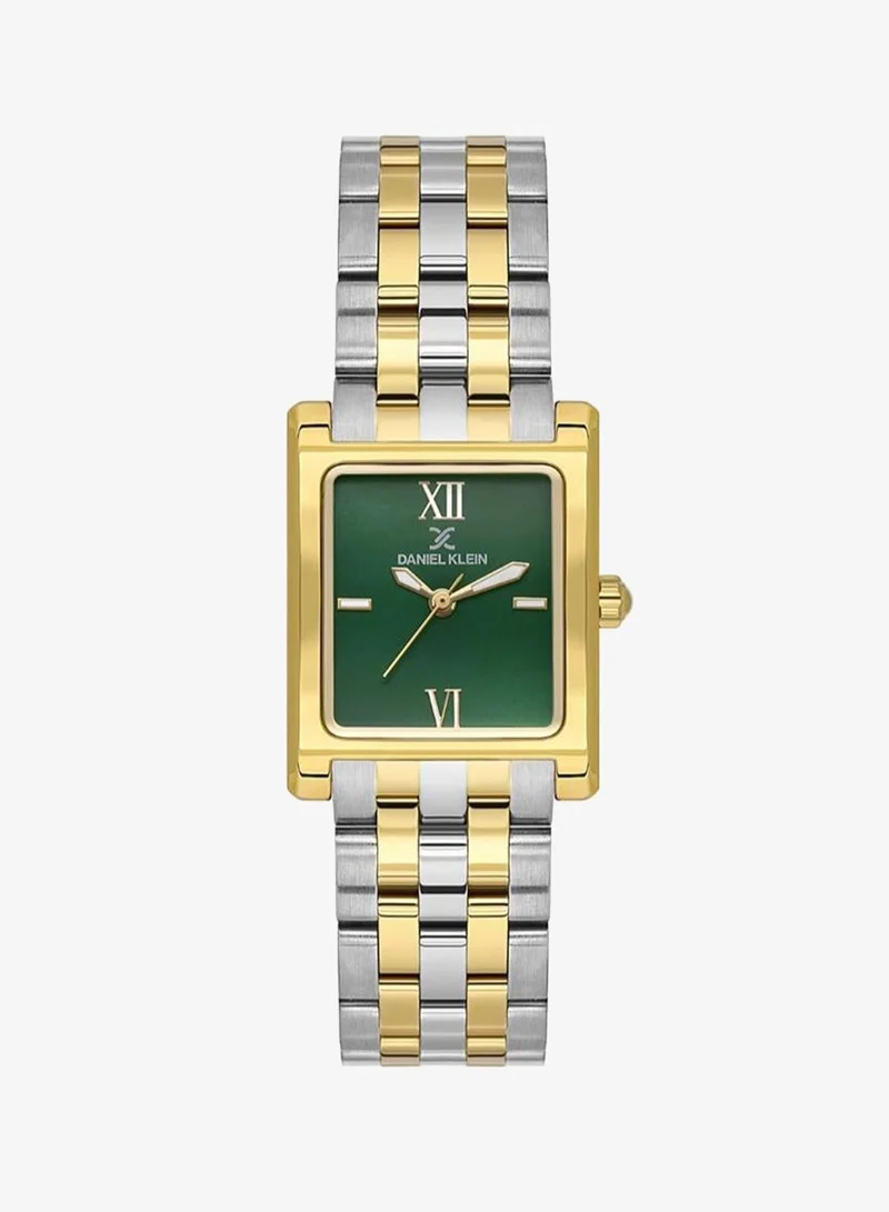 DANIEL KLEIN Women's Stainless Steel Gold Alloy Case Analog Dark Green Square Sunray Dial Japanese Quartz Premium 30 Meters Water Resistant