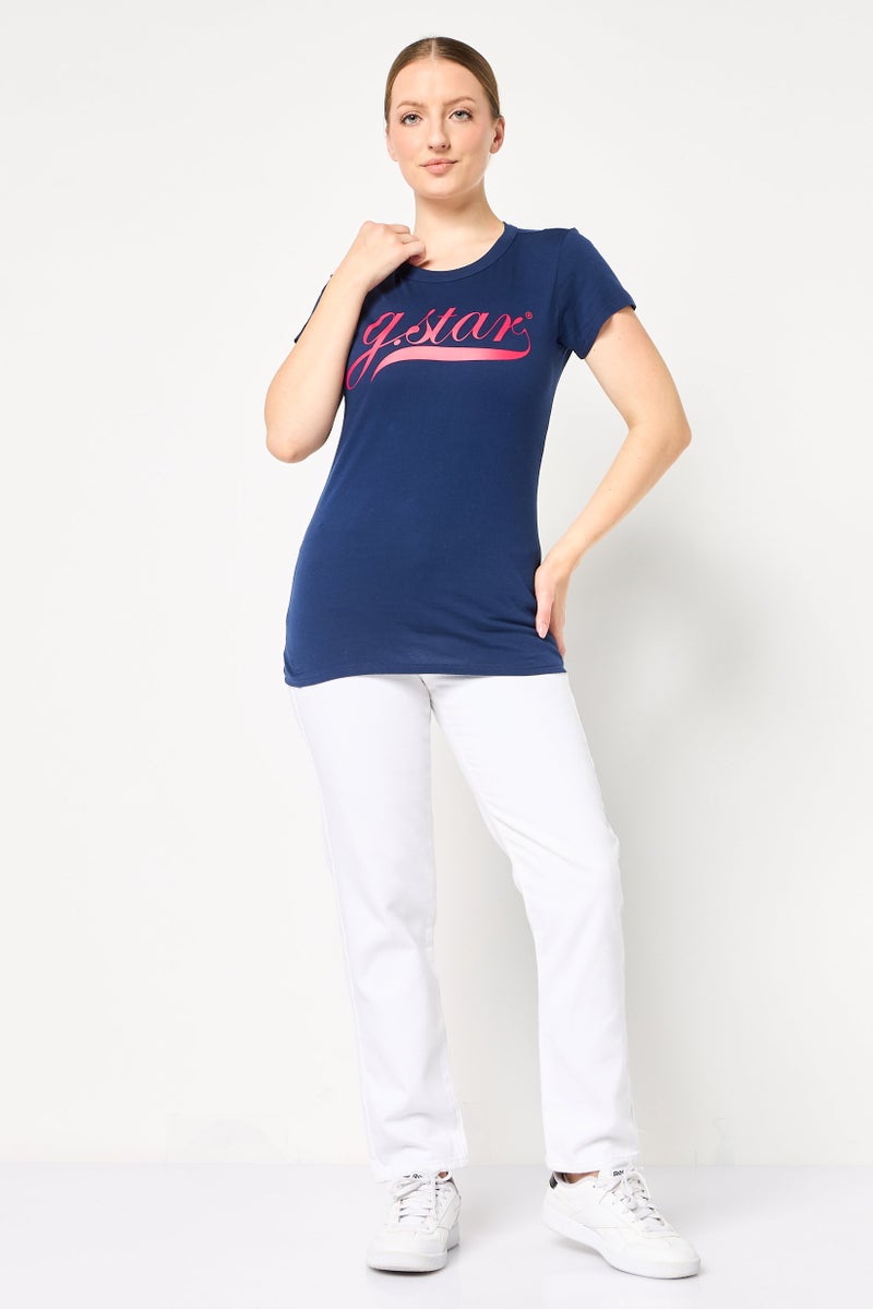 G-Star RAW Women Crew Neck Short Sleeve Graphic Print T-Shirt, Navy Blue - Image 3