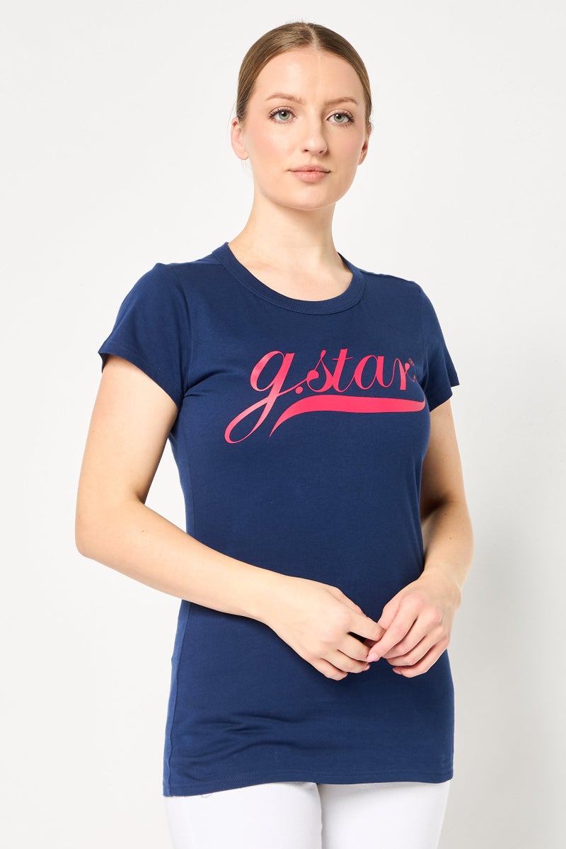 G-Star RAW Women Crew Neck Short Sleeve Graphic Print T-Shirt, Navy Blue - Image 1