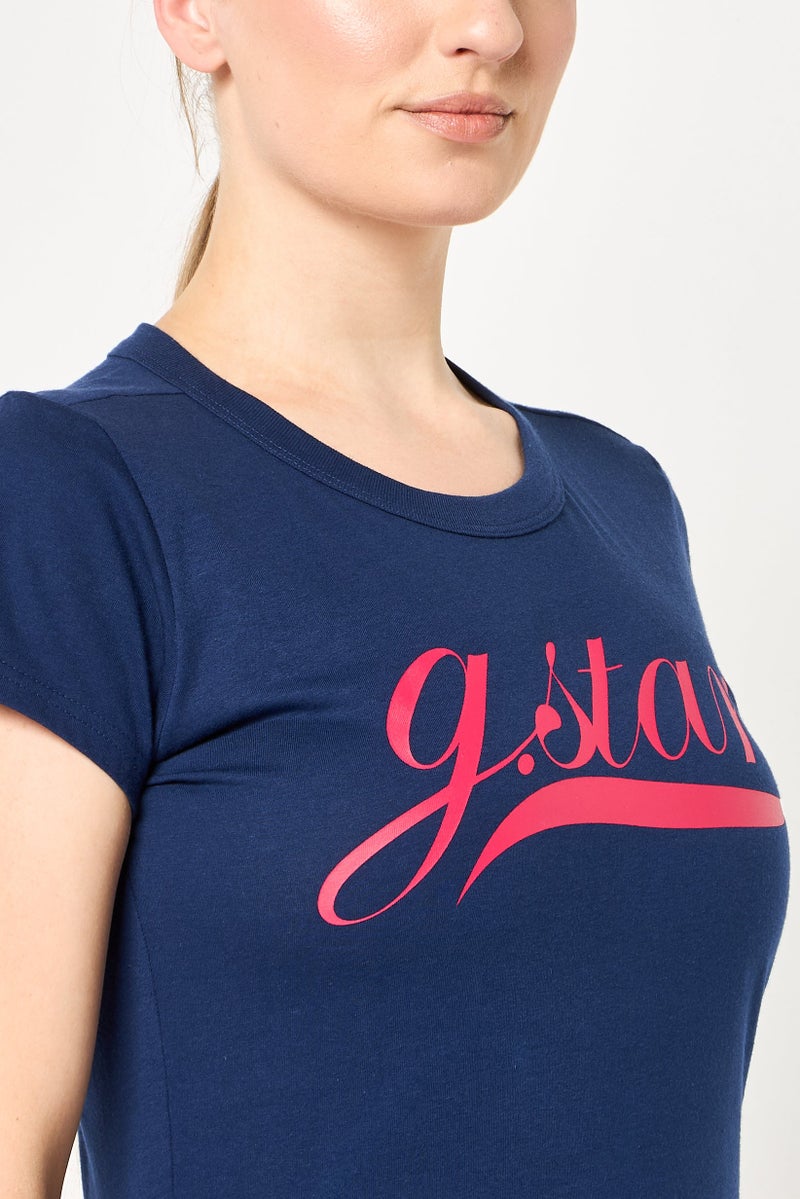 G-Star RAW Women Crew Neck Short Sleeve Graphic Print T-Shirt, Navy Blue - Image 2