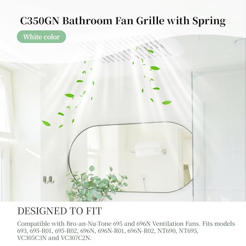 ZAITOE C350GN Bathroom Exhaust Fan Cover Replacement, 8.75" x 9.125" White Vent Grille Cover with Springs S97017068 Compatible with Br-oan-Nu-Tone 695 696N Bathroom Plastic Wall-Mount Ventilation Fans Cover - Image 3