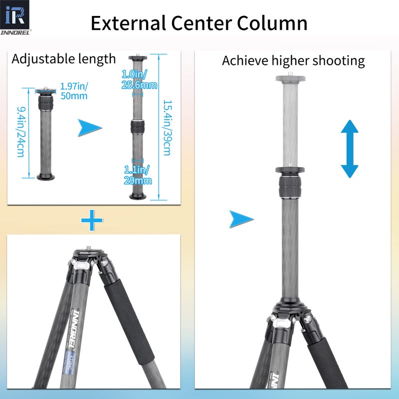 Innorel Carbon Fiber Tripod-INNOREL KT284C Super Professional Portable Travel Tripod for DSLR Camera Heavy Duty Compact Stand Support 1.1in/29mm Tube Max Load 44lbs/20kg with Short Center Column Only Tripod - Image 4