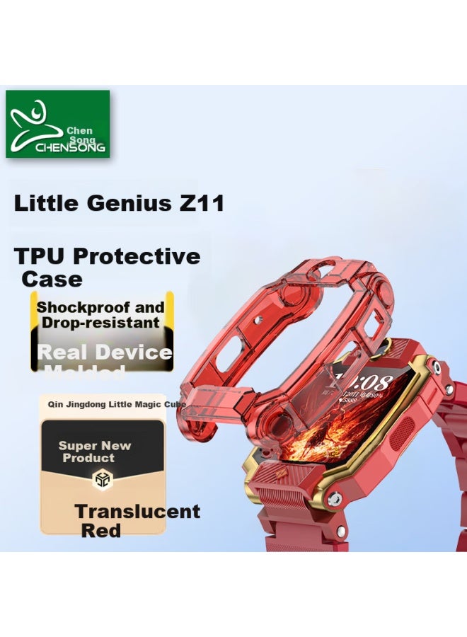 Chensong Tpu Transparent Protective Case For Xiaotiancai Kids Phone Watch Z11 Shockproof Protective Cover Accessory - Translucent Red