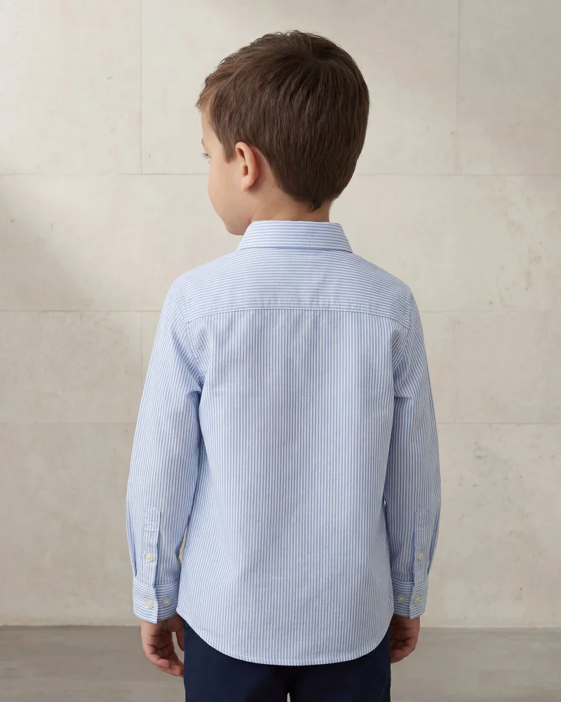 Redtag Boys Blue Pin Stripe Oxford Long Sleeve Shirt