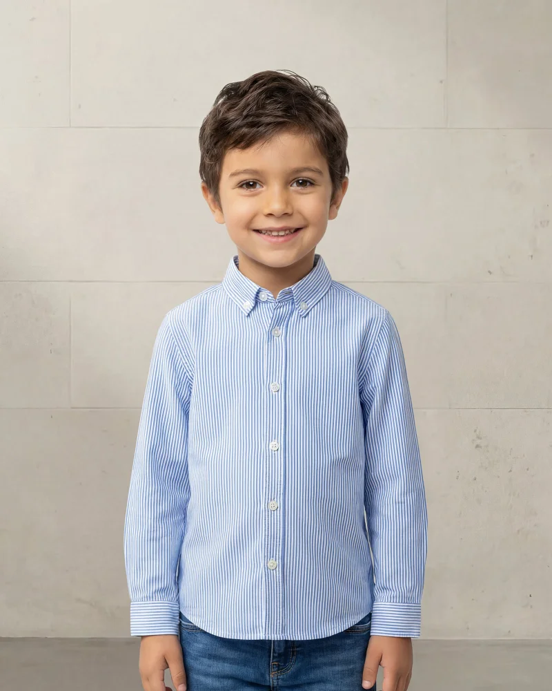 Redtag Boys Blue Pin Stripe Oxford Long Sleeve Shirt