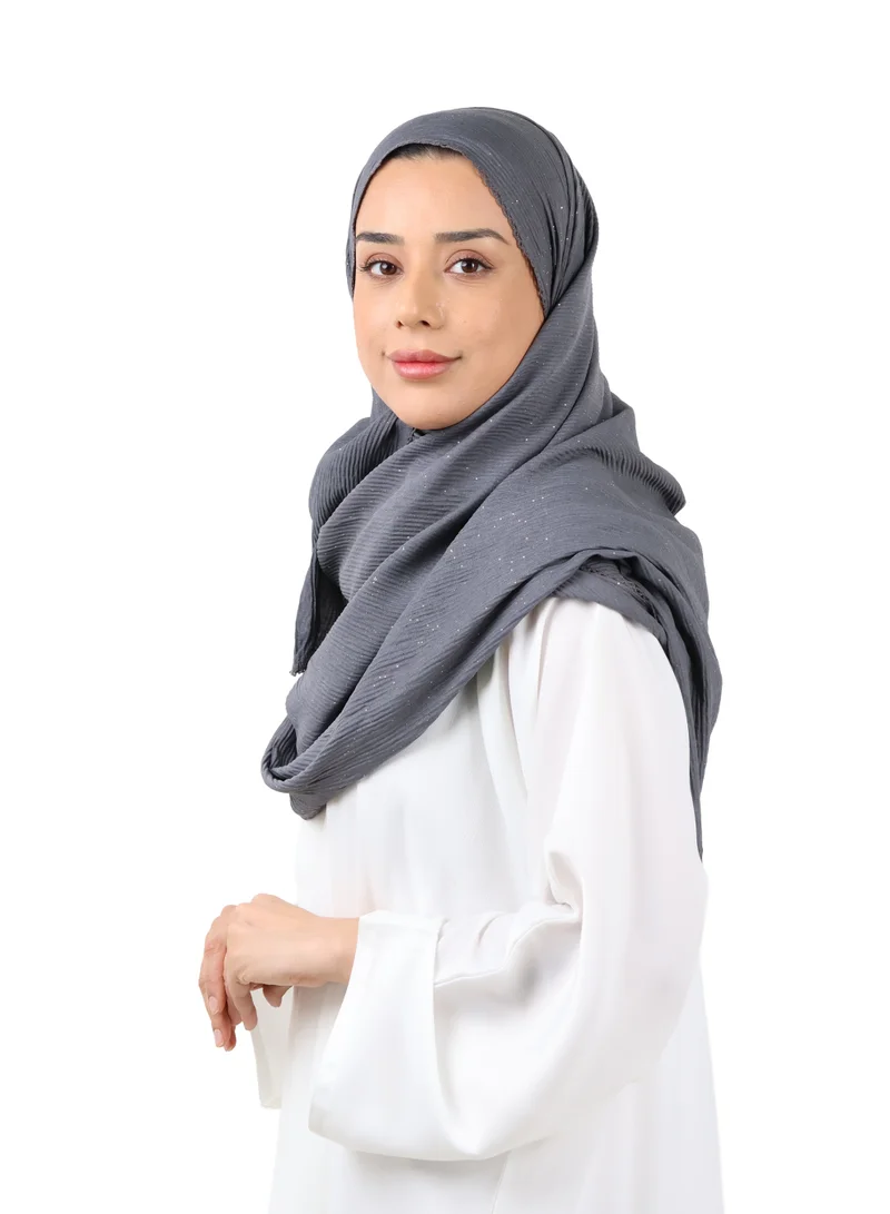 Jameela  Crinkle Cotton Mix Scarf with Lace Trim & Shimmer (Charcoal Grey) for Women | Best Price UAE