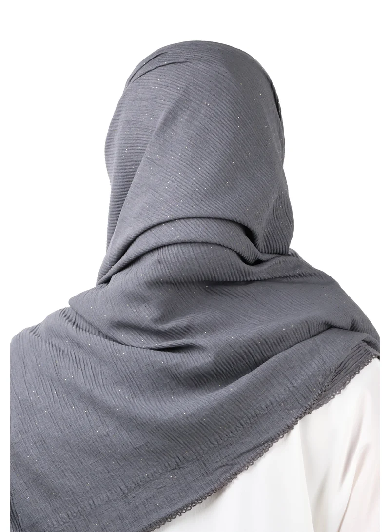 Jameela  Crinkle Cotton Mix Scarf with Lace Trim & Shimmer (Charcoal Grey) for Women | Best Price UAE