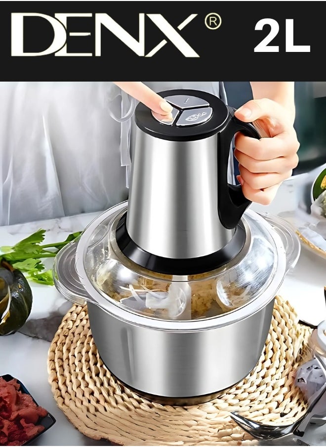 Electric Meat Grinder, Food Processor Blender With 2L Stainless Steel Bowls, Vegetable And Fruit Chopper For Dicing, Mincing, Silver