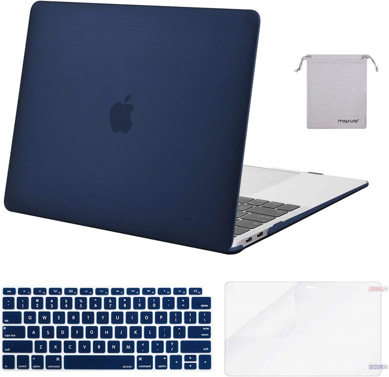 موسيسو متوافق مع غلاف MacBook Air مقاس 13 بوصة بشريحة M1 إصدارات 2021-2018 A2337 A2179 A1932، غلاف بلاستيكي صلب وغطاء لوحة مفاتيح وغطاء شاشة وحقيبة تخزين لجهاز MacBook Air مقاس 13.3 بوصة، أزرق بحري - Image 1