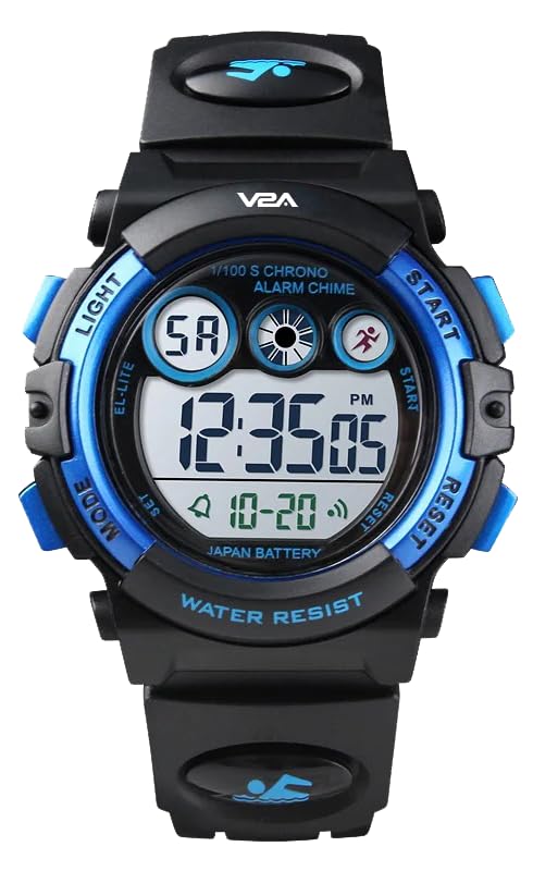 V2A Resin Digital Waterproof Kid's Sports Watch (Yellow Dial, Blue), Blue Band - Image 1