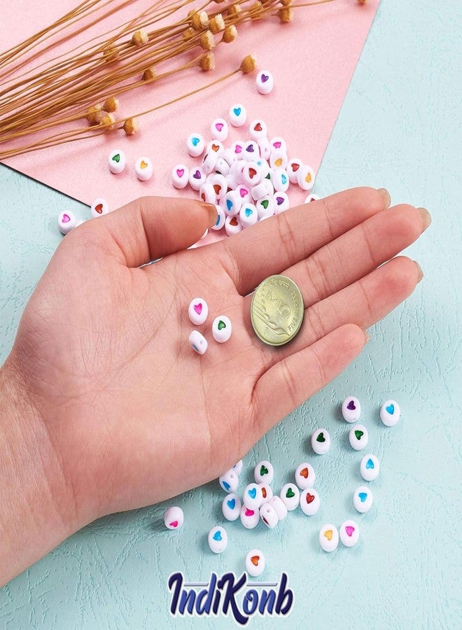 INDIKONB Round Acrylic Spacer Beads with Heart Design - 300 Colorful Hearts for Bracelet Kit, Necklace Making, Jewelry Craft, and Charms Set (White Multicolor) - Image 3