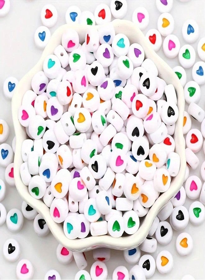 INDIKONB Round Acrylic Spacer Beads with Heart Design - 300 Colorful Hearts for Bracelet Kit, Necklace Making, Jewelry Craft, and Charms Set (White Multicolor) - Image 1