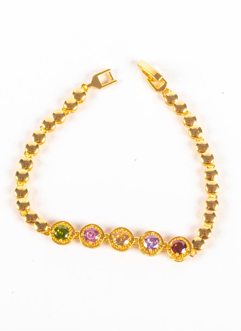 The Black Pearl Accessories - Chinese Gold Bracelet with Multi Colored Zirconic Stones (4) - Image 1