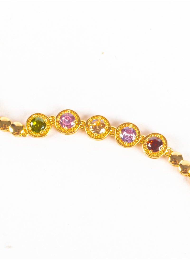 The Black Pearl Accessories - Chinese Gold Bracelet with Multi Colored Zirconic Stones (4) - Image 1