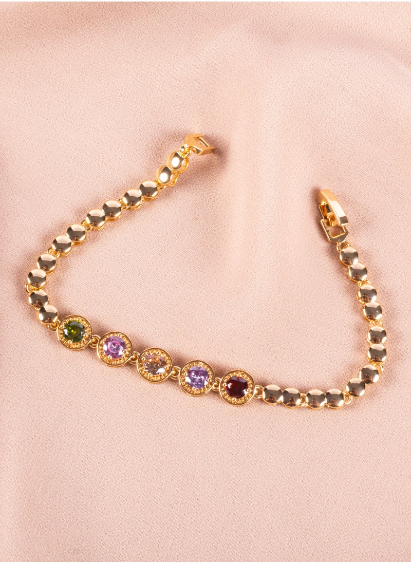The Black Pearl Accessories - Chinese Gold Bracelet with Multi Colored Zirconic Stones (4) - Image 1