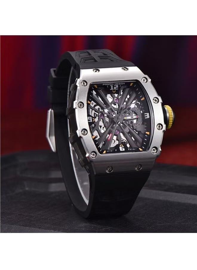 PAGANI DESIGN Men's Quartz Sports Watch Stainless Steel Shell 5atm Waterproof Watch Black Wristband PD-1738 Black  - Image 3