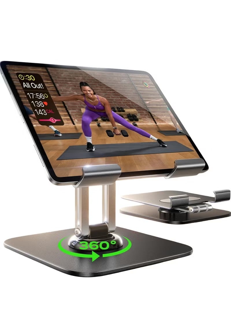 ريد ليف حامل آيباد، حامل معدني للهواتف والأجهزة اللوحية قابل للدوران 360 درجة، حامل أجهزة لوحية قابل للطي والتعديل لسطح المكتب، مناسب لسطح المكتب/PS/Switch، iPhone مقاس 12.9 بوصة - 4.7 بوصة - Image 1