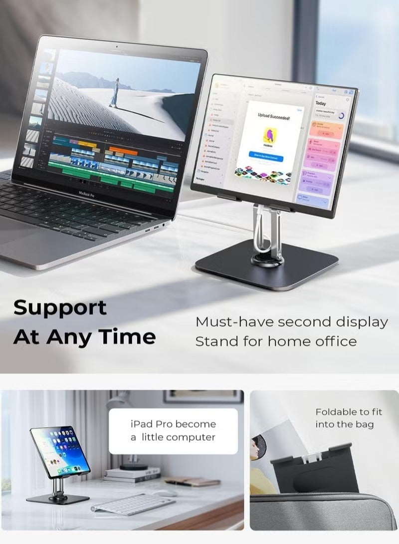 ريد ليف حامل آيباد، حامل معدني للهواتف والأجهزة اللوحية قابل للدوران 360 درجة، حامل أجهزة لوحية قابل للطي والتعديل لسطح المكتب، مناسب لسطح المكتب/PS/Switch، iPhone مقاس 12.9 بوصة - 4.7 بوصة - Image 4