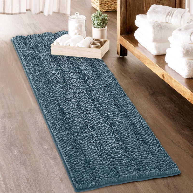 KGORGE Bath Mat for Bathroom  Super Soft Shower Rug Washable Absorbent NonSlip Quick Drying Chenile Bathtub Floor Carpet Arctic Blue 60 x 24 1 Piece