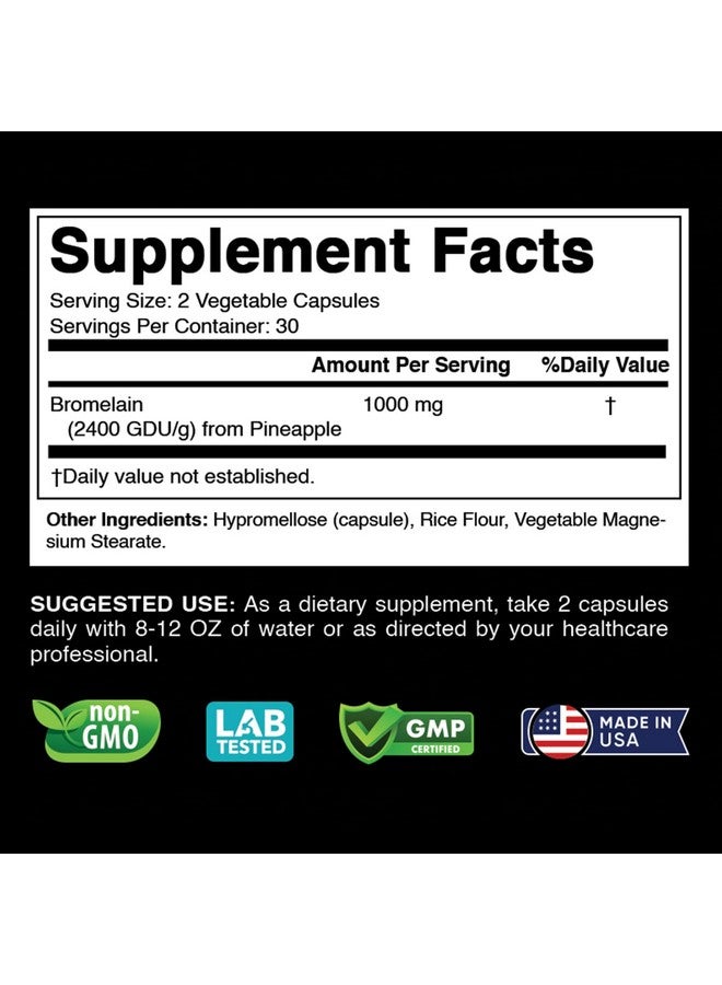 Vitabod Bromelain Supplement 1000mg per Serving, 2400 GDU/g, Proteolytic Enzymes, Supports Digestion of Proteins, 60 Count - Non-GMO & Gluten Free - Image 2