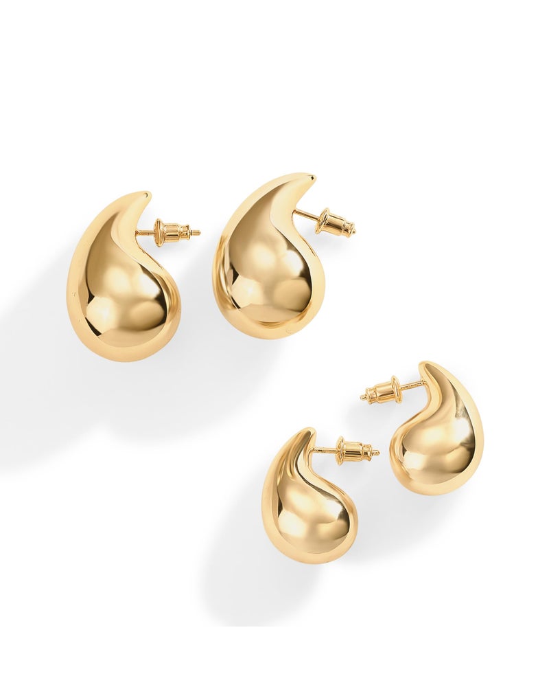 PAVOI 14K Gold Plated 925 Sterling Silver Post Teardrop Chunky Hoop Earrings - Lightweight Drop Yellow for Women - 22mm Designer Dupe Earrings - Image 3
