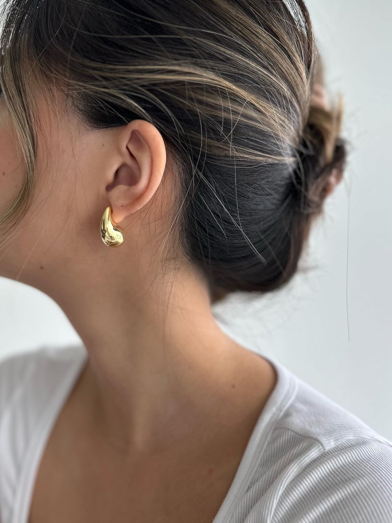 PAVOI 14K Gold Plated 925 Sterling Silver Post Teardrop Chunky Hoop Earrings - Lightweight Drop Yellow for Women - 22mm Designer Dupe Earrings - Image 4