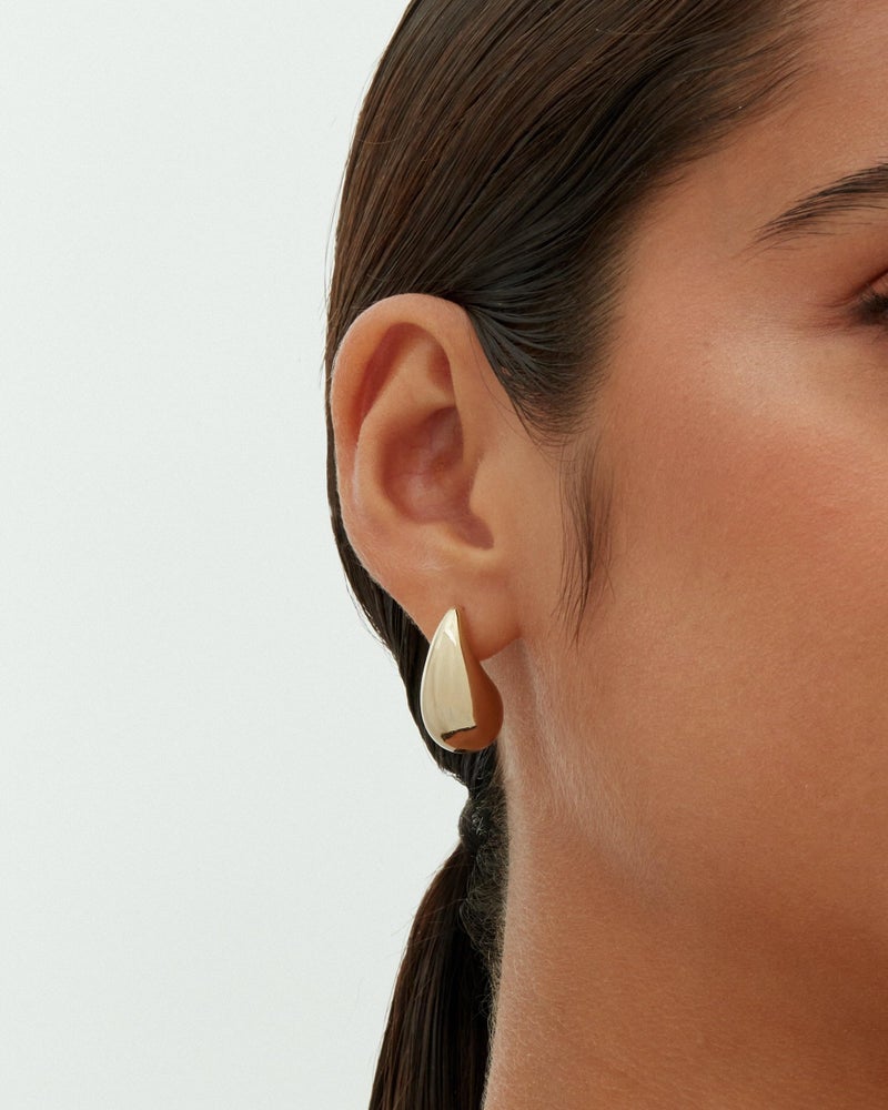 PAVOI 14K Gold Plated 925 Sterling Silver Post Teardrop Chunky Hoop Earrings - Lightweight Drop Yellow for Women - 22mm Designer Dupe Earrings - Image 2