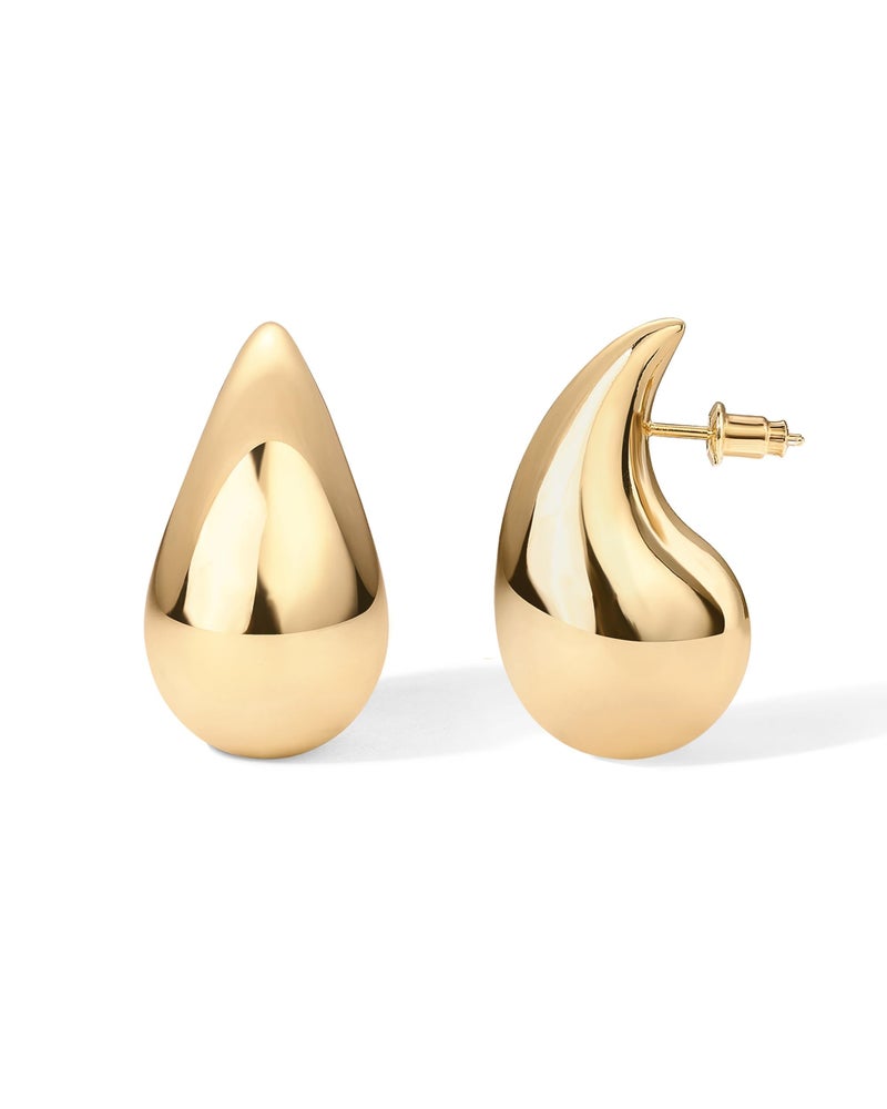 PAVOI 14K Gold Plated 925 Sterling Silver Post Teardrop Chunky Hoop Earrings - Lightweight Drop Yellow for Women - 22mm Designer Dupe Earrings - Image 1