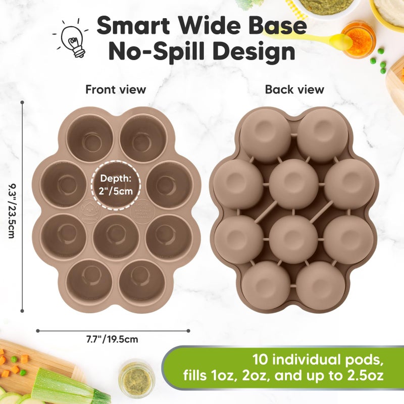 KeaBabies Silicone Food Freezer Trays with Lid, 2oz x 10 Pods Baby Food Storage Containers, Easy Puree Meal Prep, Breast Milk Silicone Freezer Molds, Dishwasher, Microwave Safe,BPA-Free(Chai Latte) - Image 2